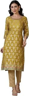Aurelia Light Peach Foil Floral Printed A-line Rayon Kurta with Curved Hemline