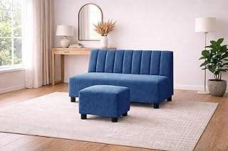 Rosebell Sofa with Ottoman Combo Two Seater Sofa Set with Matching Footrest for Living Room & Bedroom,Office, Guest Room - Blue Color