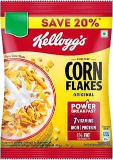 Kellogg's Corn Flakes Original | Power of 5: Energy, Protein, Iron, Calcium, Vitamins B1, B2, B3 & C | Corn Flakes, Breakfast Cereal | Naturally Cholestrol Free ,60 Gm