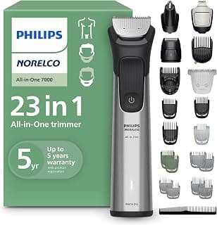 Philips Norelco Men's Grooming Kit with Trimmer for Beard, Head, Hair, Body, Groin and Face with Titanium Blades, 20 Length Settings, No Blade Oil Needed, MG7970/49