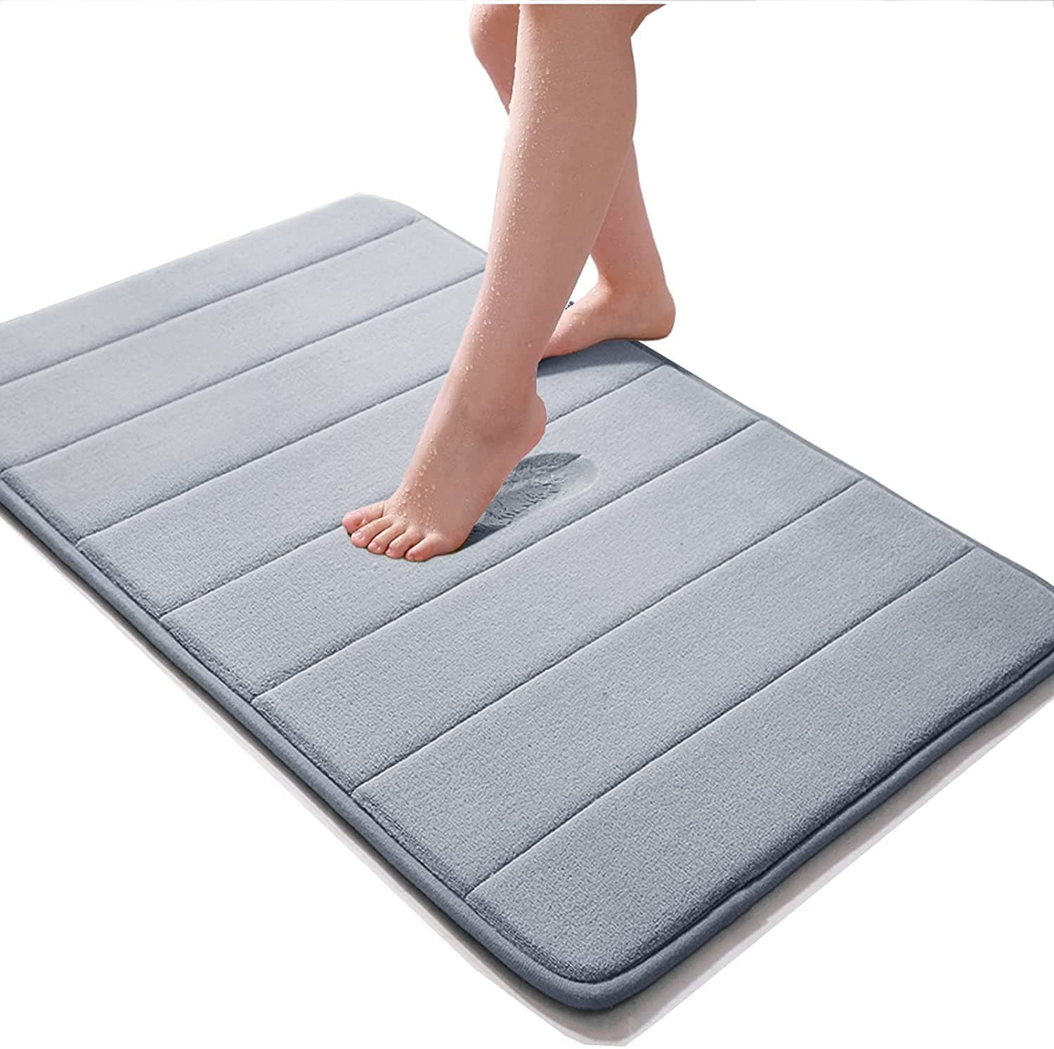 RENESMEE® Memory Foam Bathroom Door Mat 80 cm X 50 cm Coral Velvet Super Non-Slip Rapid Water Absorption Soft and Comfortable Easier to Dry Machine Wash Bathroom Mat, Gray