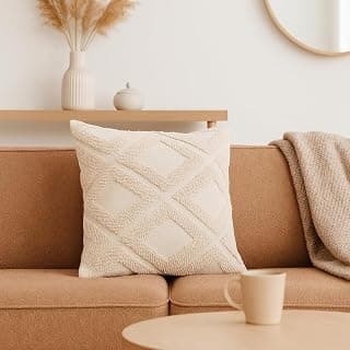Premium Cotton Cushion Cover, 20 Inch x 20 Inch, Circular Knit Neutral Textured, Square Accent, Cushion Cover Set of 2 for Living Room, Sofa (Diamond-10)