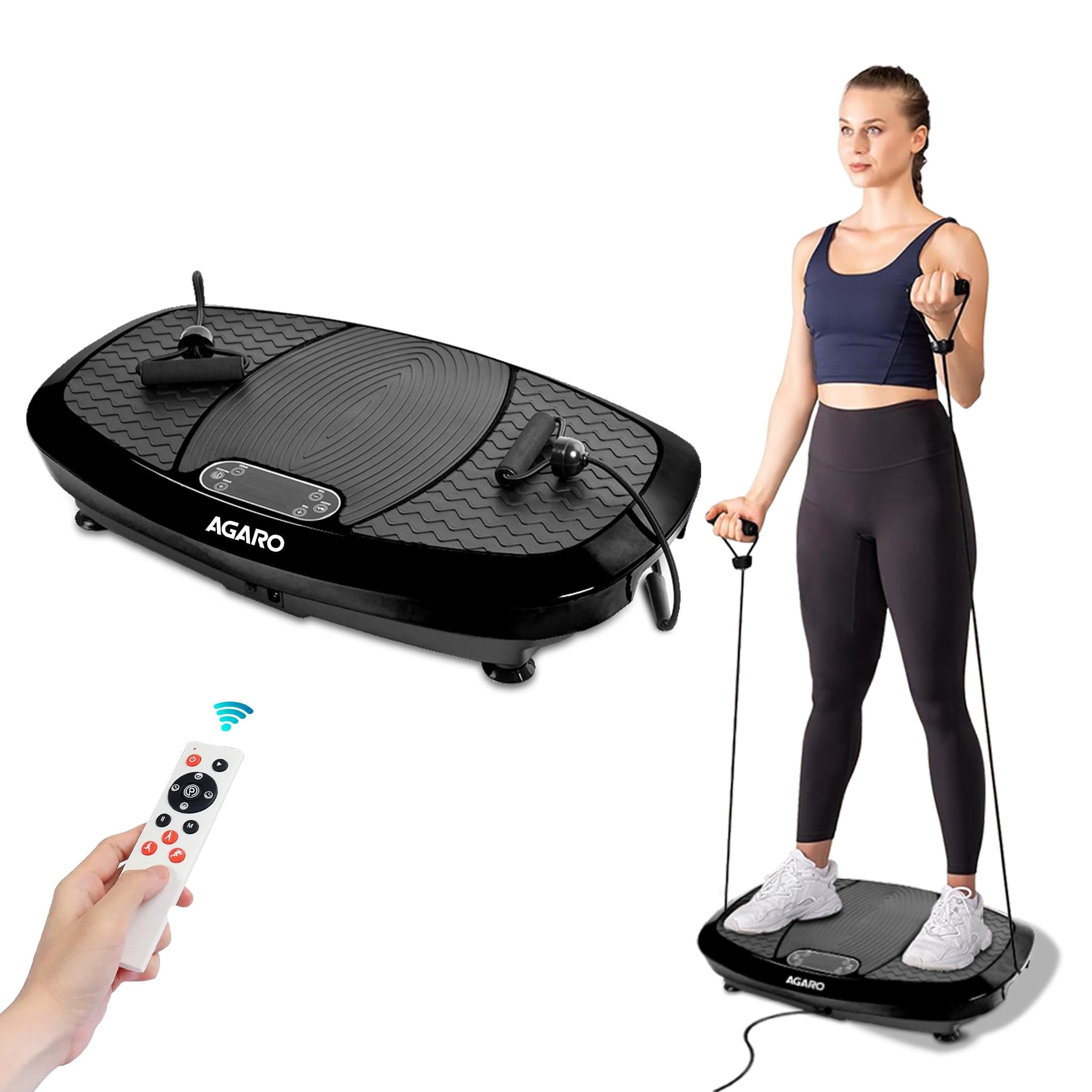 AGARO Royal 3D Vibration Plate Massager, Home & Gym Workout Machine for Muscle Toning, Calorie Burning, Massaging & Weight Loss Comes with 5 Program Mode with Remote,2 Balance Straps, Black