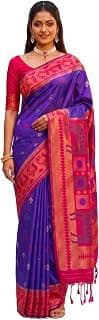 MIMOSA Women's Purple Art Silk Pochampally Saree (Unstitched Blouse) | Zari Woven | 6.2 Mtrs