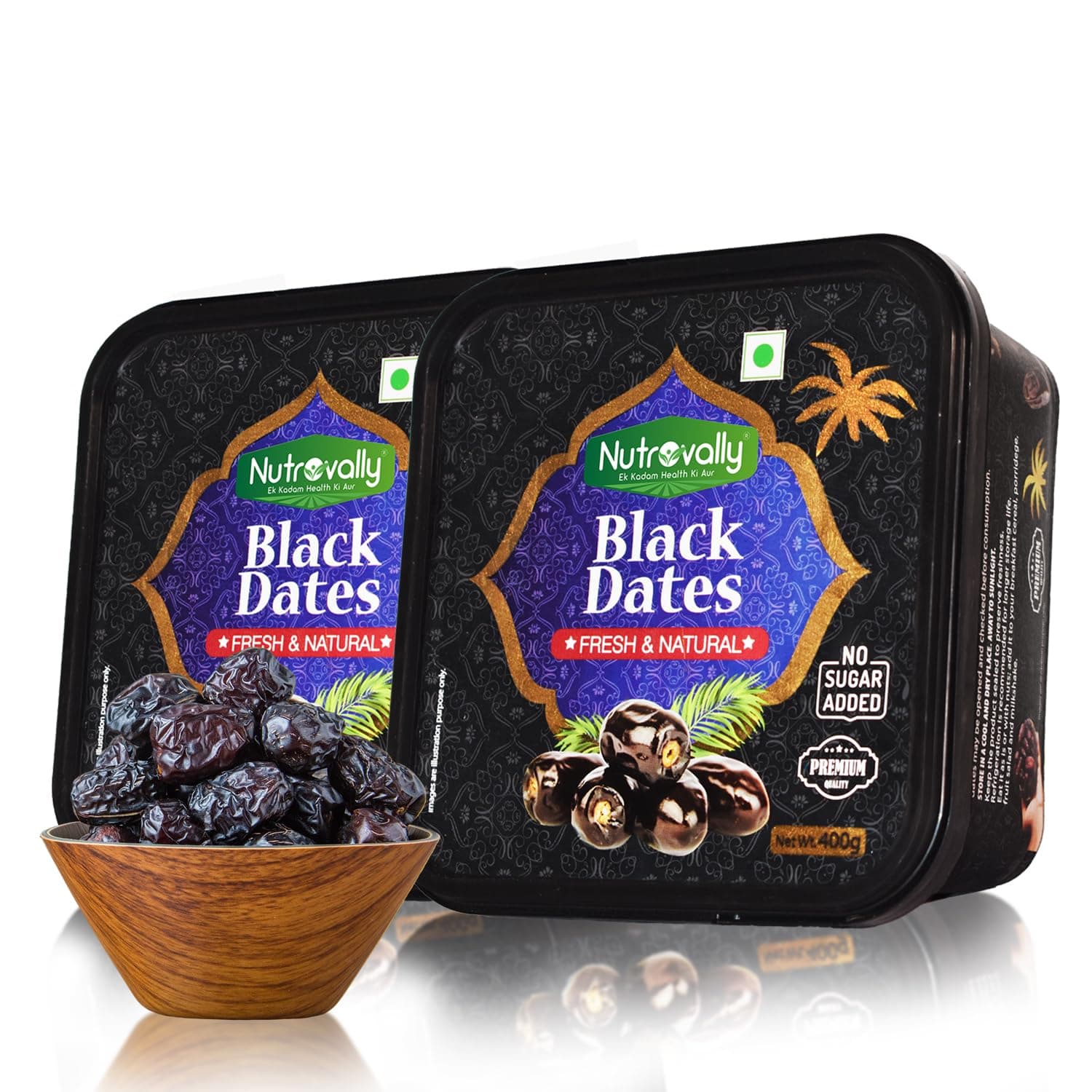 NutroVally Black Dates | No Preservatives | Premium Date |Healthy snacks| khajoor| khajur| No Added Sugar| dry dates | Gluten-Free | Vegan| Dry fruits combo pack| Rich in Fibre| Date |400g pack of 2