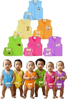 Toddylon New Born Baby Clothes Jhabla Set with Non Padded Single Layer Nappy | Baby Dress | Front Open Shirt | Nappies | Cotton | Clothing Set | Sleepwear | Gift Combo | Boys & Girls (0-6 Months)