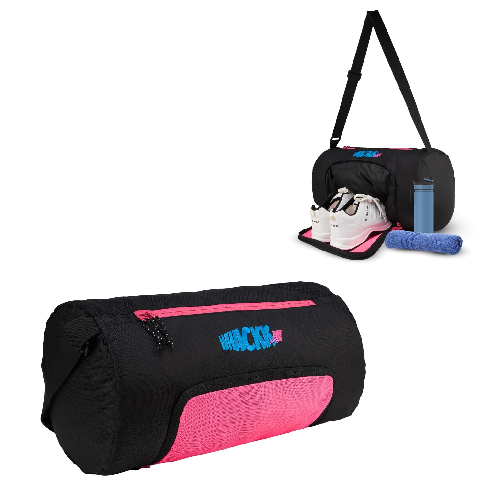 Whackk Track Pink 31L |Gym Bags |Fitness Bag|Sports Duffle|Multipurpose Carry Bag |Travel Duffel Bag|Adjustable Strap|Air Ventilated Pocket for Shoes|Unisex|Lightweight|Sports Kit|Kitbag