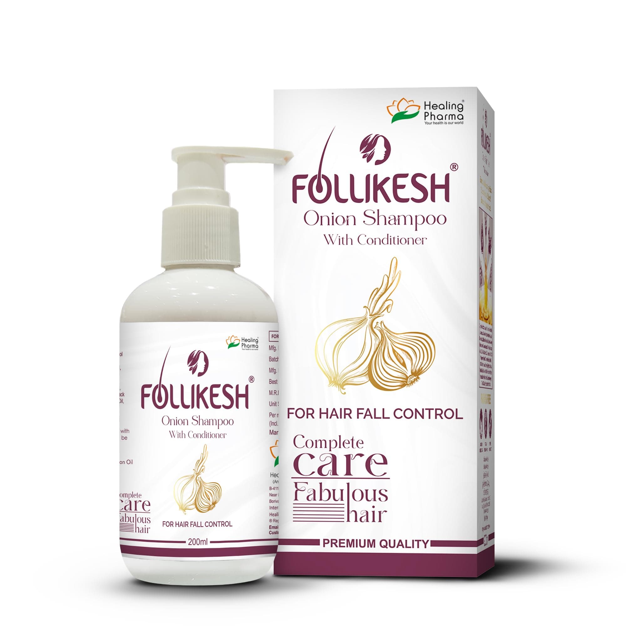 Follikesh® Red Onion Hair Shampoo with Conditioner for Women & Men | Anti-Hairfall & Anti-Dandruff | With Curry Leaves, Red Onion Oil, Rosemary Oil & Aloe Vera | Paraben & Sulphate Free - 200ml