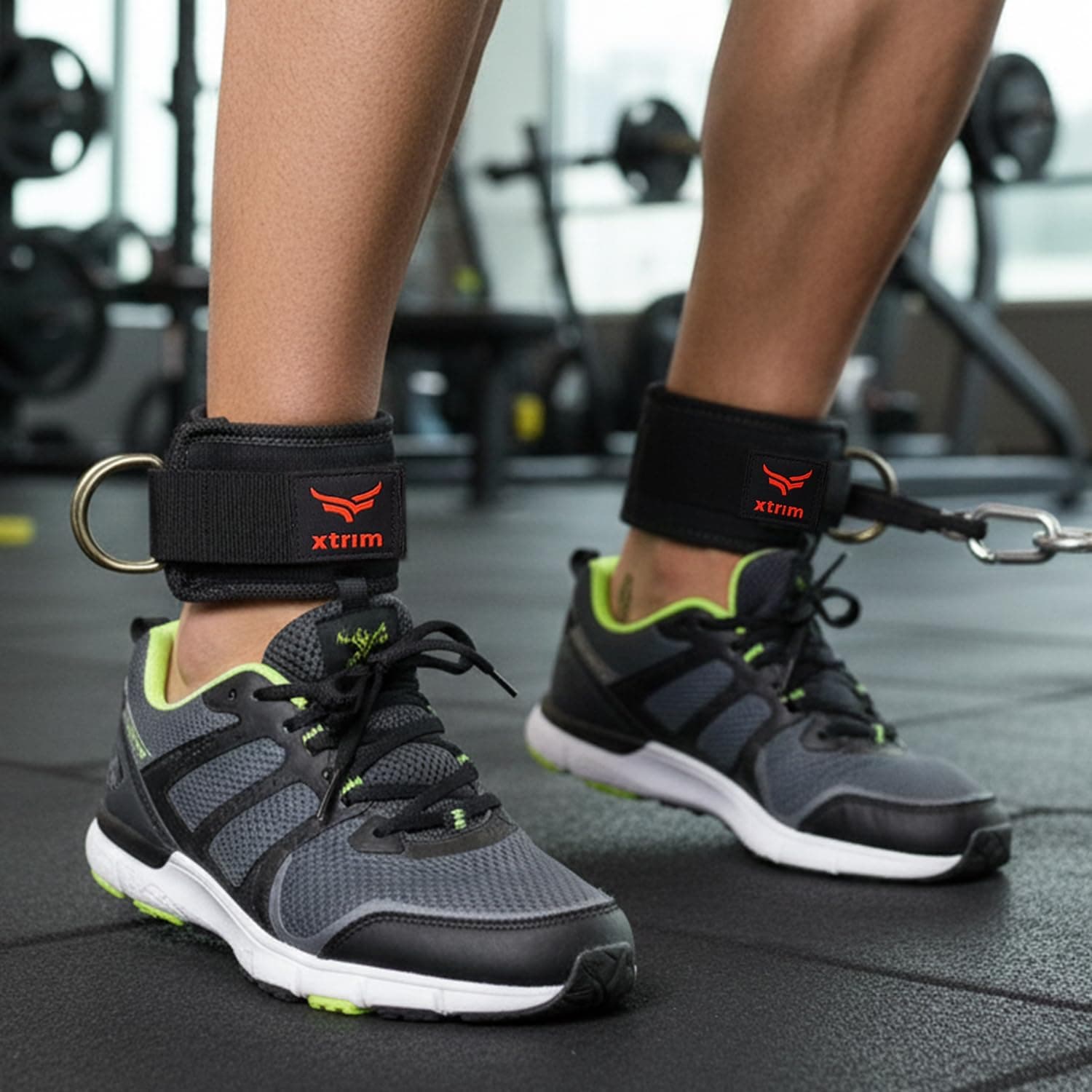 XTRIM Unisex Ankle Straps with Metal D-Rings for Cable Machine, Red | With Padded Support, For Glutes Workouts, Curls & Hip Abductors