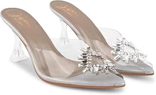 JM LOOKS Transparent Rhinestone Crystal Heel Sandals Stylish Comfort for Special Occasions for Women & Girls