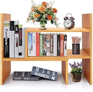 Callas Adjustable Wood Desktop Storage Organizer Display Shelf Rack | Spice Rack | Counter Top Bookcase Book Shelf | Home Décor Display & Storage Rack Cabinet Unit | Parent (BS-1-Brown)