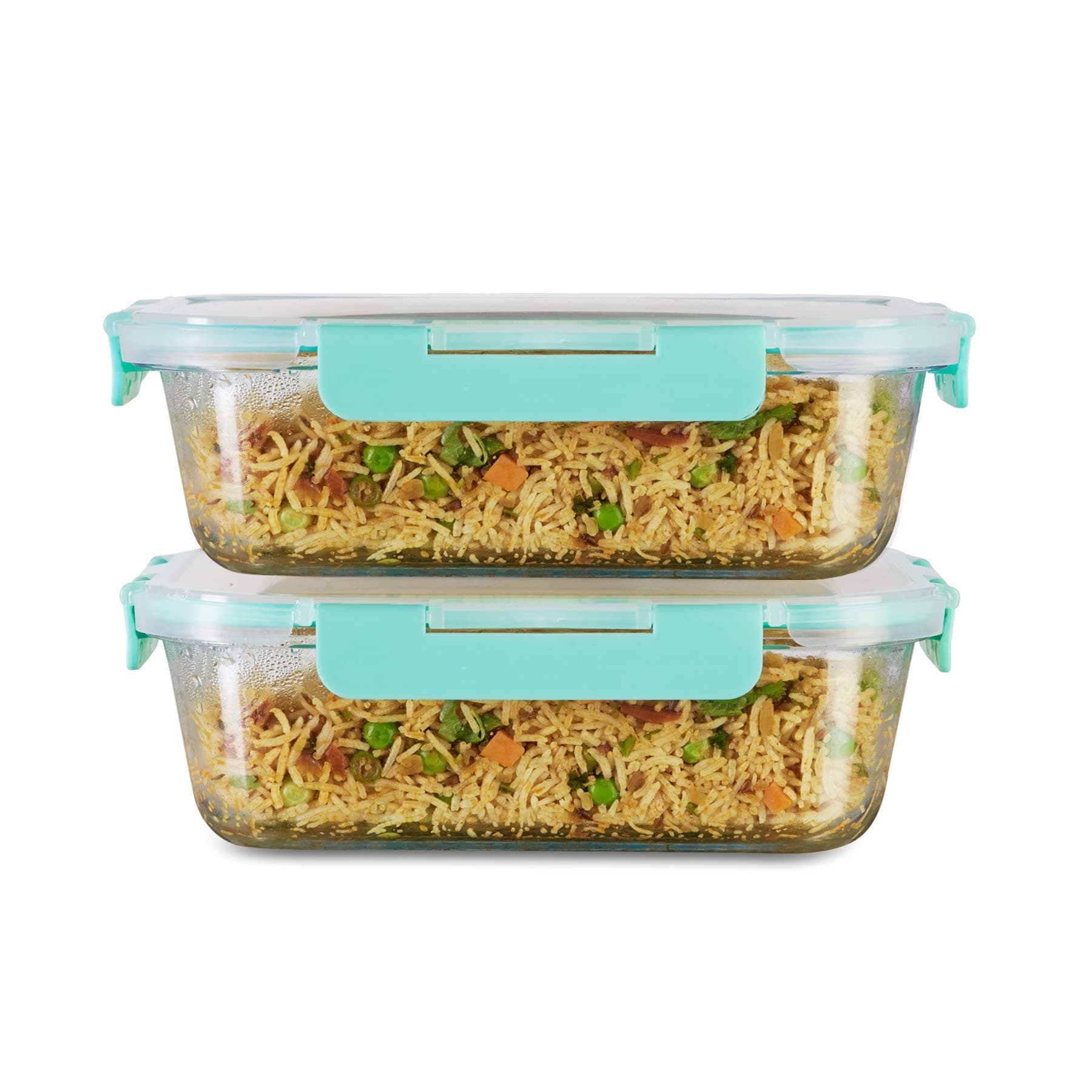 Allo Foodsafe Glass Containers With Lids, Microwave Safe Containers, High Borosilicate Meal Prep Glass Food Storage Containers For Kitchen,Leak Proof,Set Of 2,1520Ml,Rectangle - Transparent