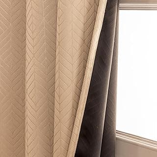 HOMEMONDE 100% True Blackout Curtains 7 Feet Door - Pack of 2 Curtains, Embossed Panels Light Block Thermal Insulated & Noise Reducing Room Darkening Curtains (Beige, 84Inch)