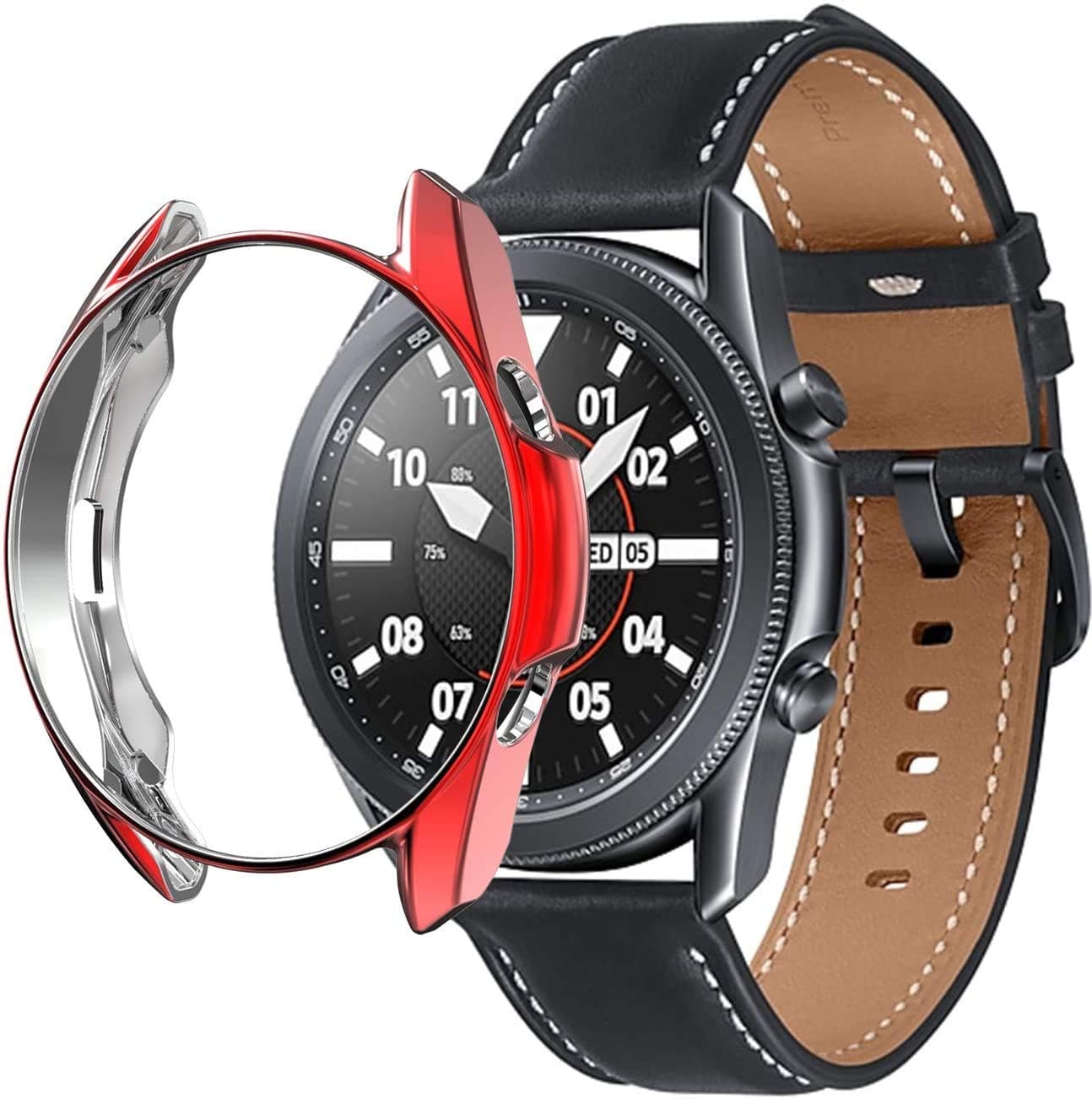 Oboe Watch Case Compatible with Samsung Galaxy Watch 3 45mm Multi Color Soft TPU Bumper Shell Ultra-Light Full Protective Cover (Red)