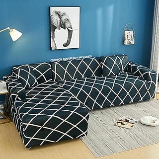 House of Quirk Universal Sectional 140 GSM Sofa Covers L - Shape Slipcover 2pcs Elastic L-Type Chaise Sofa Furniture Protector (Blue Diamond)
