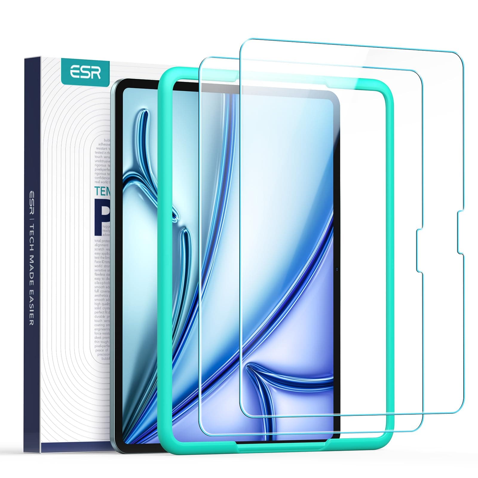 ESR 2 Pack Screen Protector for iPad Air 11 Inch M4/M3/M2 (8th/7th/6th Gen, 2026/2025/2024), 9H Tempered Glass Screen Guard with Alignment Frame, Anti-Scratch, Bubble Free, Apple Pencil Compatible