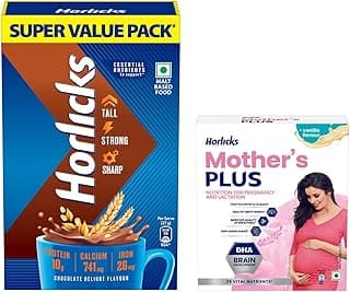 Horlicks Mother's Plus Vanilla 200g Refill, No Added Sugar Protein Powder for Pregnancy, Breastfeeding with DHA for Brain Development&Horlicks Chocolate Nutrition Drink | 1 kg Refill Pack