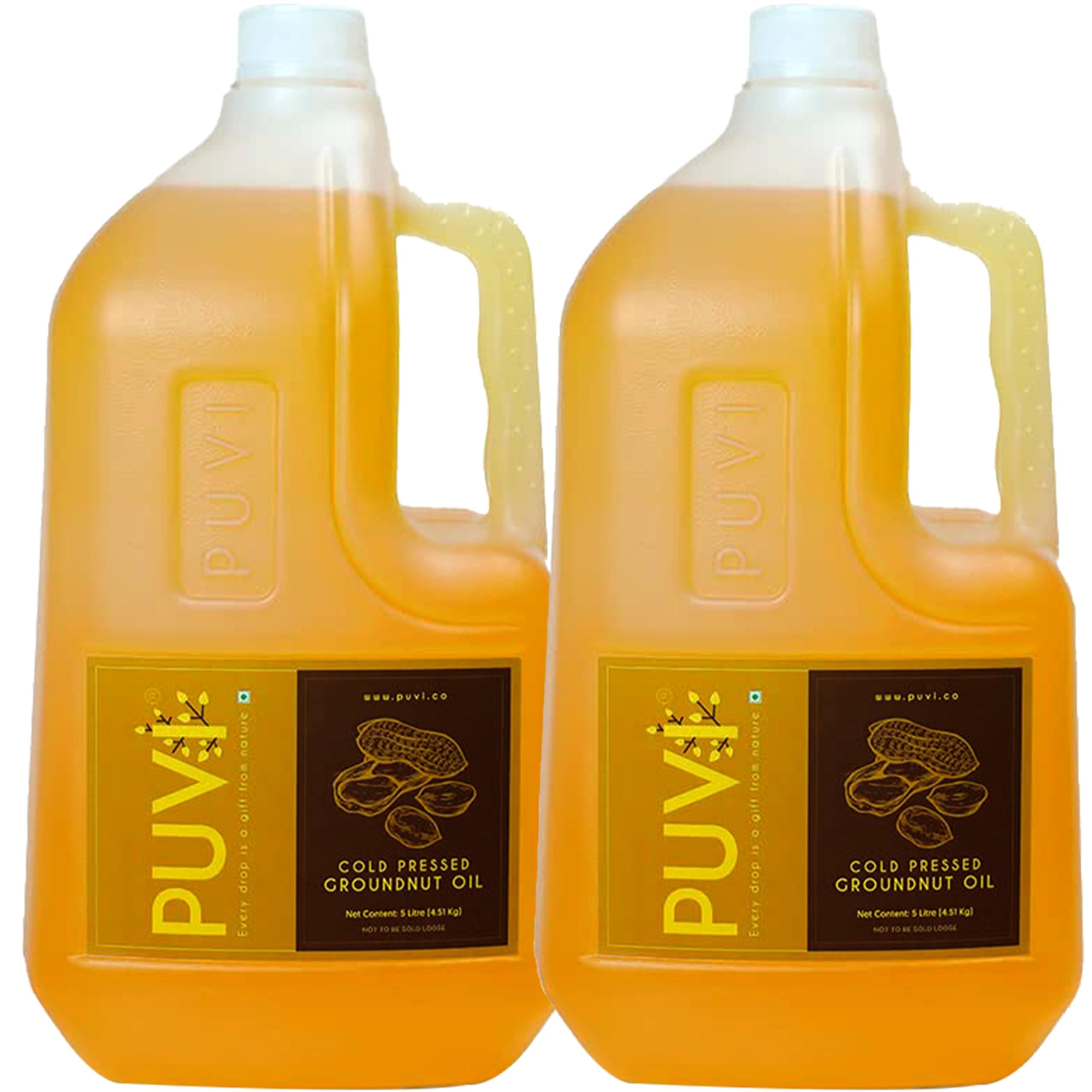 Puvi HDPE 10L Cold Pressed Groundnut/Peanut Oil (Chekku/Ghani) - Pack of 2 (5 Litres*2)