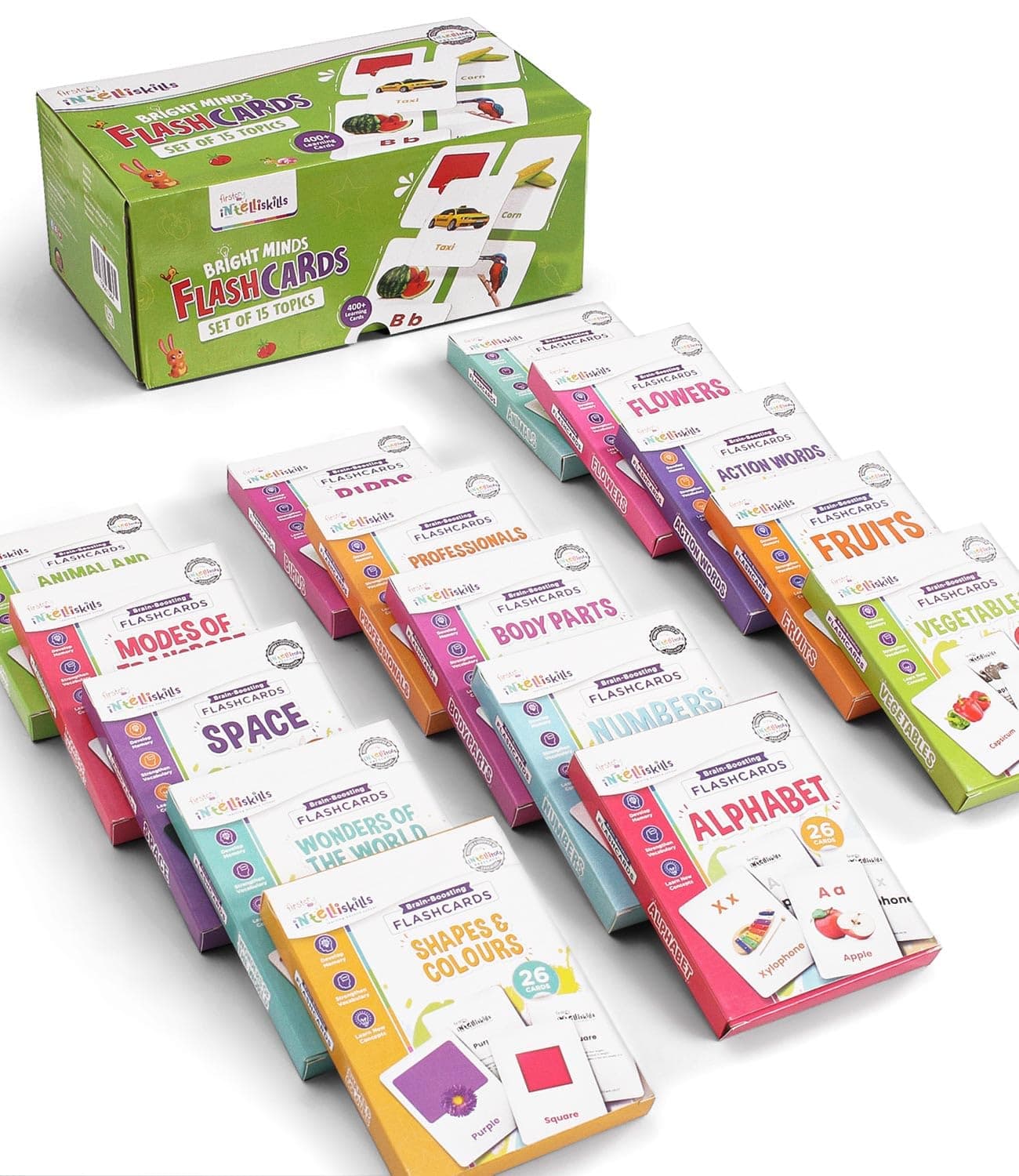 Intelliskills Premium 15-in-1 Brain Boosting Flash Cards for Kids, Flash Card for 1+ Year Old Baby, Montessori Educational Toys for Girls/Boys, Fun Learning Activities, Birthday Gift (420 Flash Cards)