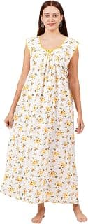 Breezly Women Pure Cotton Maxi 's Nightdress Nighty Yellow, free size