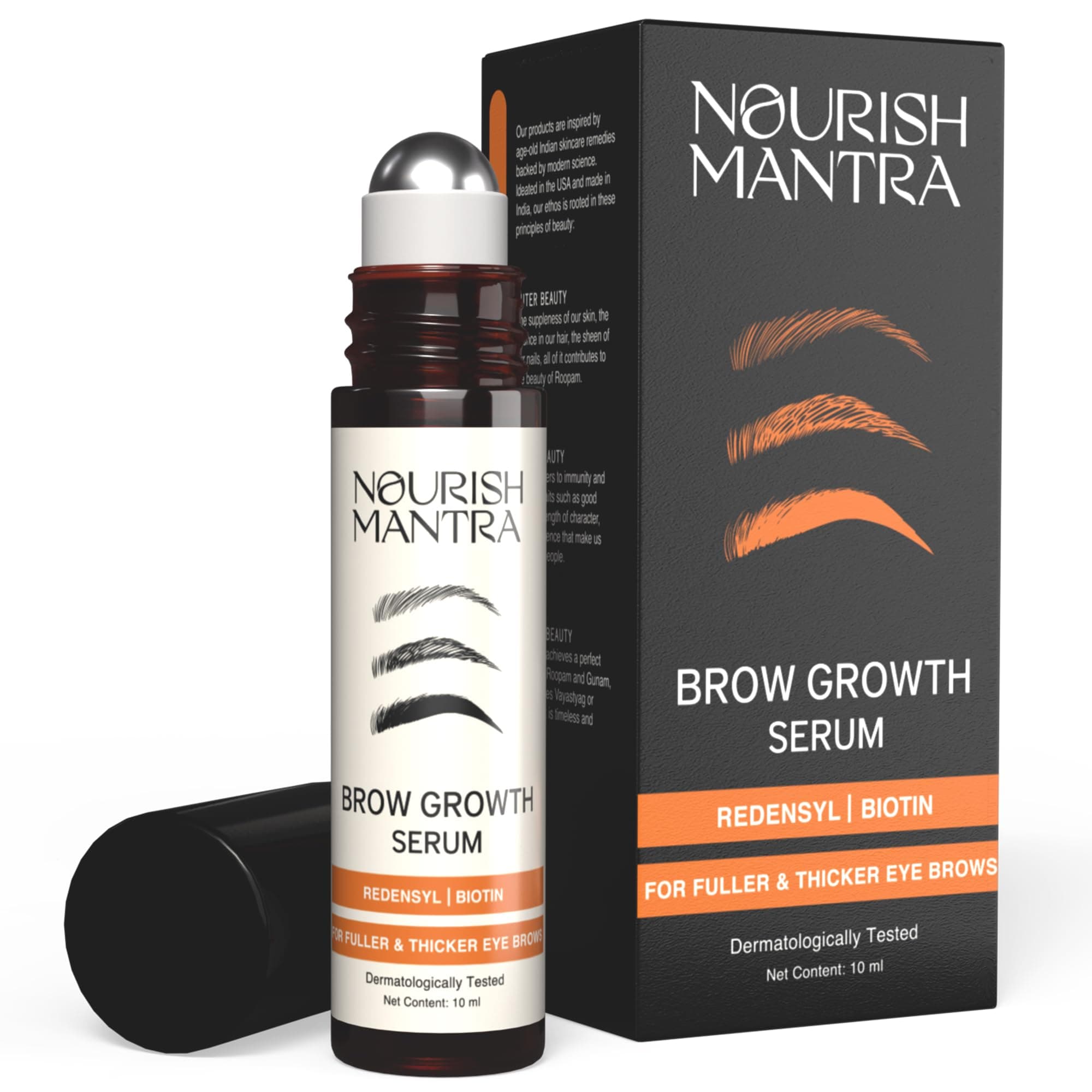 Nourish Mantra Brow Growth Serum | eyelash serum for Brow and lash Hairs Growth, volume & Thickness | Formulated with Redensyl, Biotin, Peptides & Amino Acids | 100% Eye Safe & Fragrance Free - 10 ml