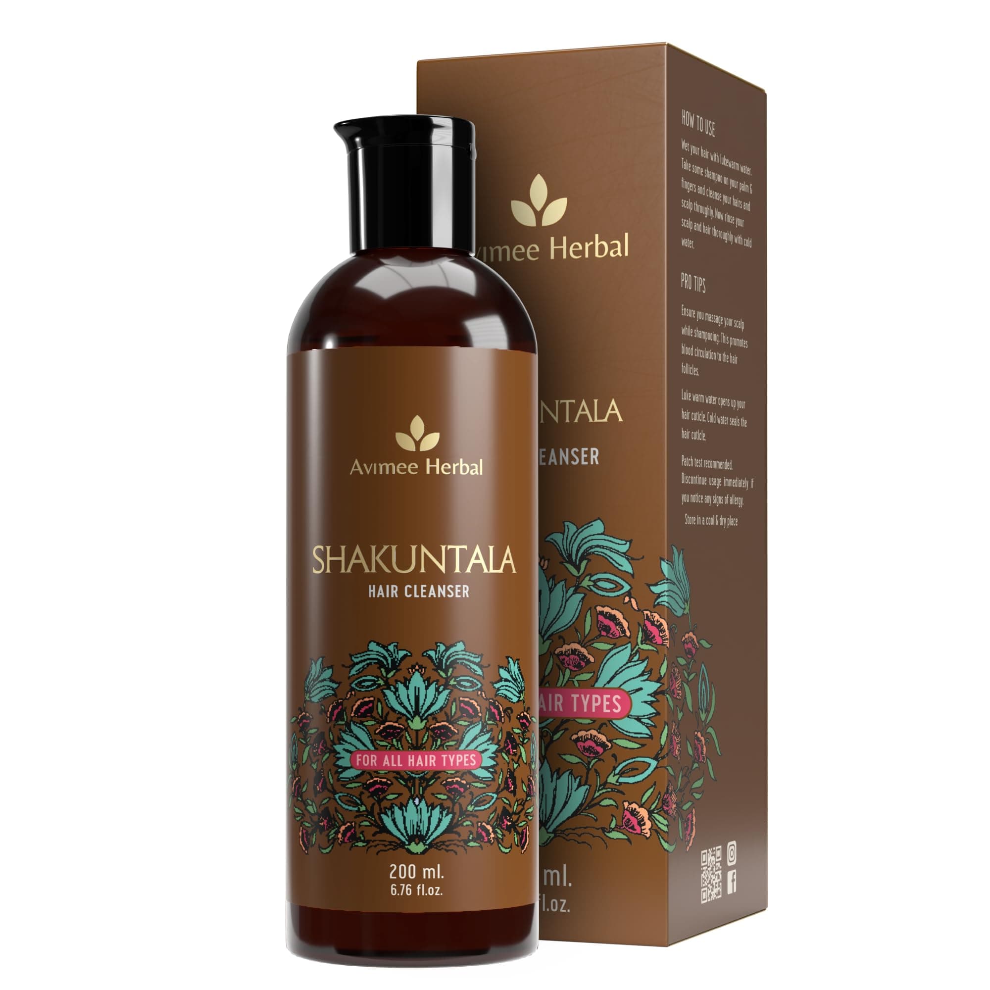Avimee Herbal Shakuntala Hair Cleanser Shampoo For Daily Use| With Aloe, Apple Cider, Rice & Keratin Protein | For Silky Hair | Sulphate & Paraben Free Shakuntala Shampoo For Men & Women | 200 ml