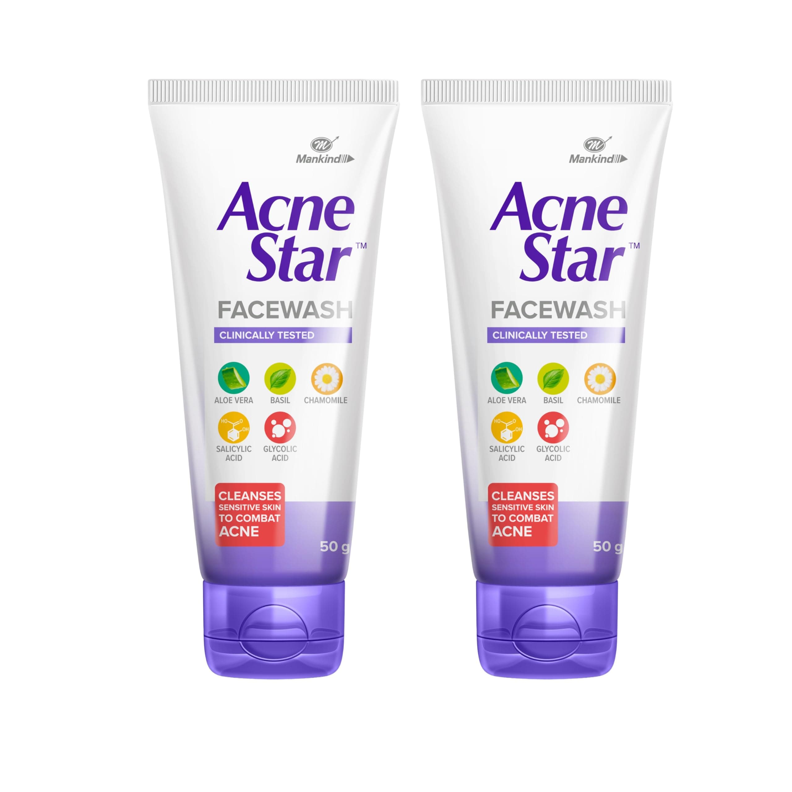 Acnestar Unisex Face Wash | Glycolic & Salicylic Acid remove dead cell & Cleanses Acne prone skin | 50 gm, Pack 2