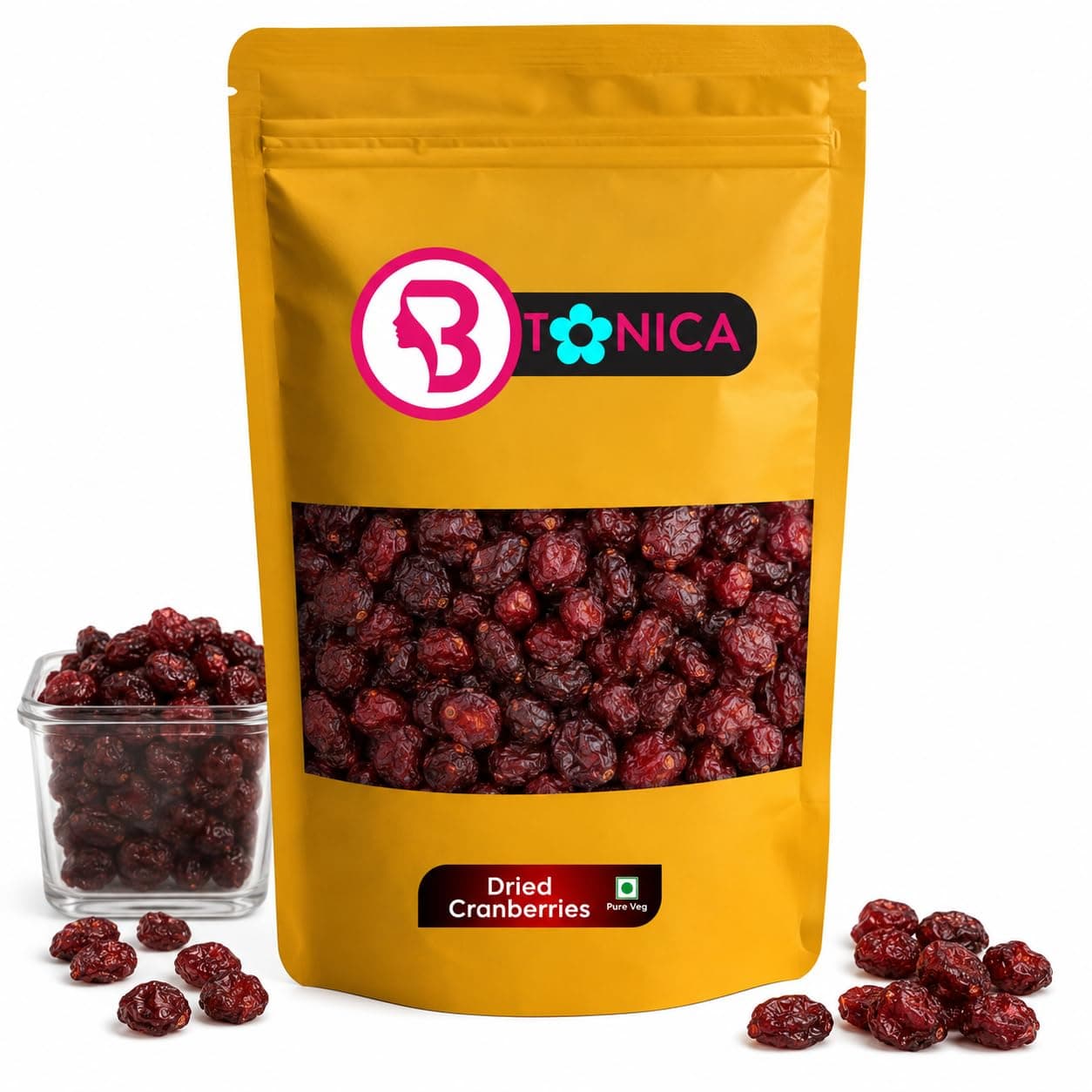 Btonica Unsweetened Cranberries – Non-Sugar Coated Whole Dried Berries | No Added Sugar, No Preservatives | (200 g)