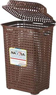 Nayasa Plastic Laundry Basket with Lid - 51 Ltrs | Clothes Storage Hamper | Multipurpose Organizer | Clothes Bin Laundry |(Square) Dark Brown