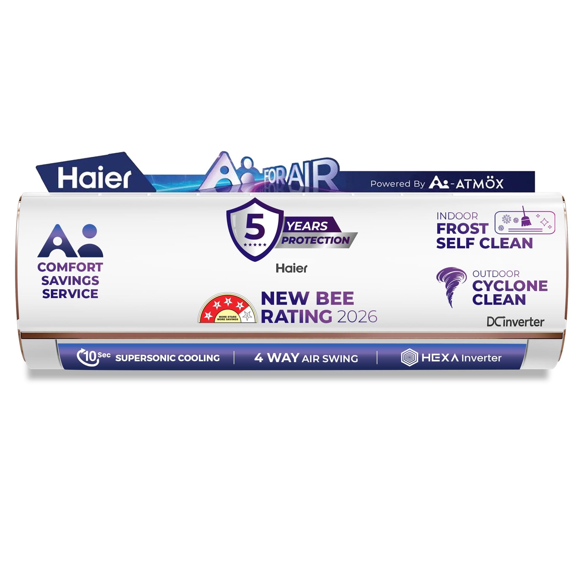 Haier 1.5 Ton 4 Star,New star rated,Wi-Fi HEXA Inverter Smart Split AC (AI Cooling, Energy Saving & Self-Clean, 7 in 1 Convertible, Copper, 4-way Swing, Cools in 10 Sec at 60°C,White)-HSA18KU-RAI4NB-I