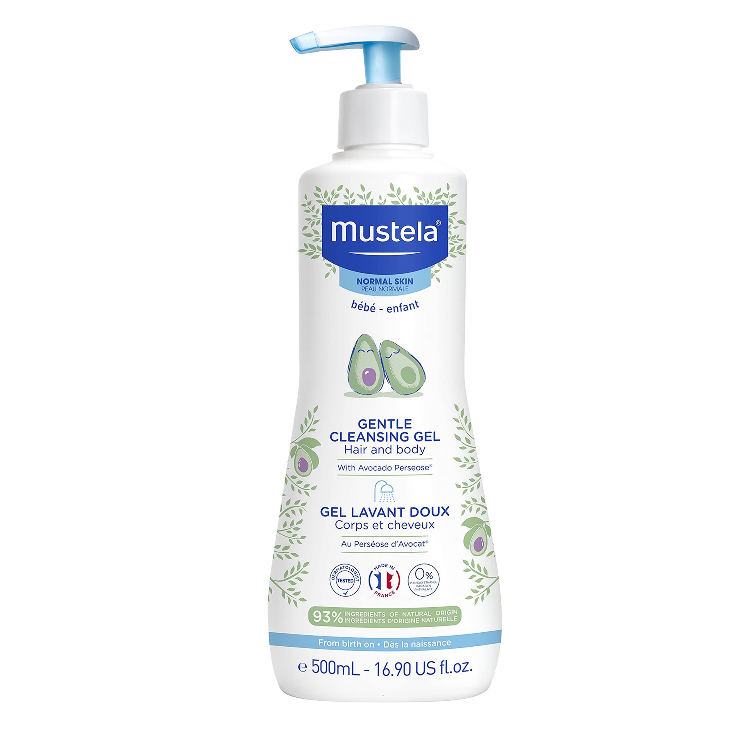 Mustela Baby Body Wash and Shampoo with Avocado 500ml – Head to Toe Wash for Bath | Baby Shampoo | Gentle Cleansing Gel
