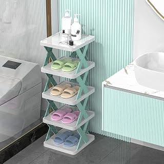 QONETIC 5 Layer Plastic Shoe Rack for Home Stackable & Adjustable Shoe Organizer Shelf for Entryway, Bedroom & Corner Use Space-Saving Foldable Stand with Book & Shoe Storage Slots (5 Layer)