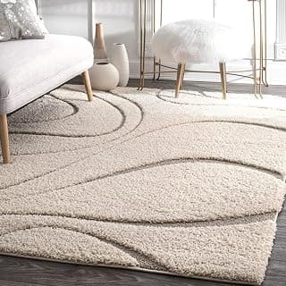 Polyester Shaggy Bedside Carpet, Soft Indoor Modern Shaggy, Soft Rugs for- Living Room, Dinning Room, Office, Bedroom & Hallway Carpet Rugs 3x5 Feet Ivory & Beige