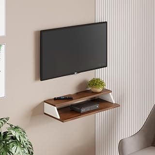 BLUEWUD Maisy Standard Engineering Wood Wall Mount TV Entertainment Unit Set Top Box Stand/TV Cabinet Panel with Shelves for Books & Décor Display Unit Standard Upto 42 Inches (Brown Maple & White)