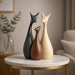 Xtore Home Decor Lucky Deer Family Matte Finish Ceramic Figures - (Set of 3, Matte Brown)