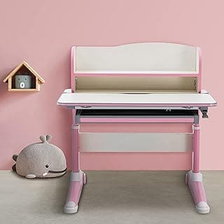 Green Soul Achiever Kids Ergonomic Height Adjustable Desk with Metal Frame for Children s with Multi-Angle Tabletop & Drawer (Pink)