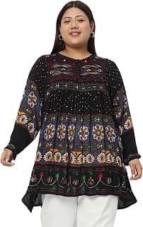 veldress21 Floral Printed Tunic Blouse Summer Fit and Flare Casual Stylish Longline Top for Women Plus Size Full Sleeve