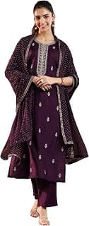 Embroidered Silk Blend A-Line Kurta With Trouser and Dupatta