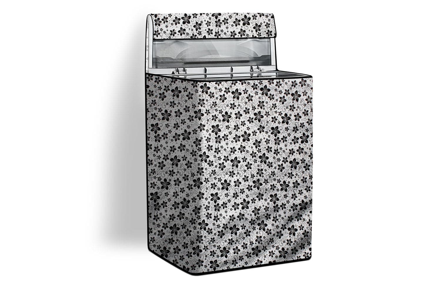 Stylista PVC Washing Machine Cover Compatible for Samsung 11 Kg Fully-Automatic Top Loading WA11J5751SP, Floral Pattern Grey