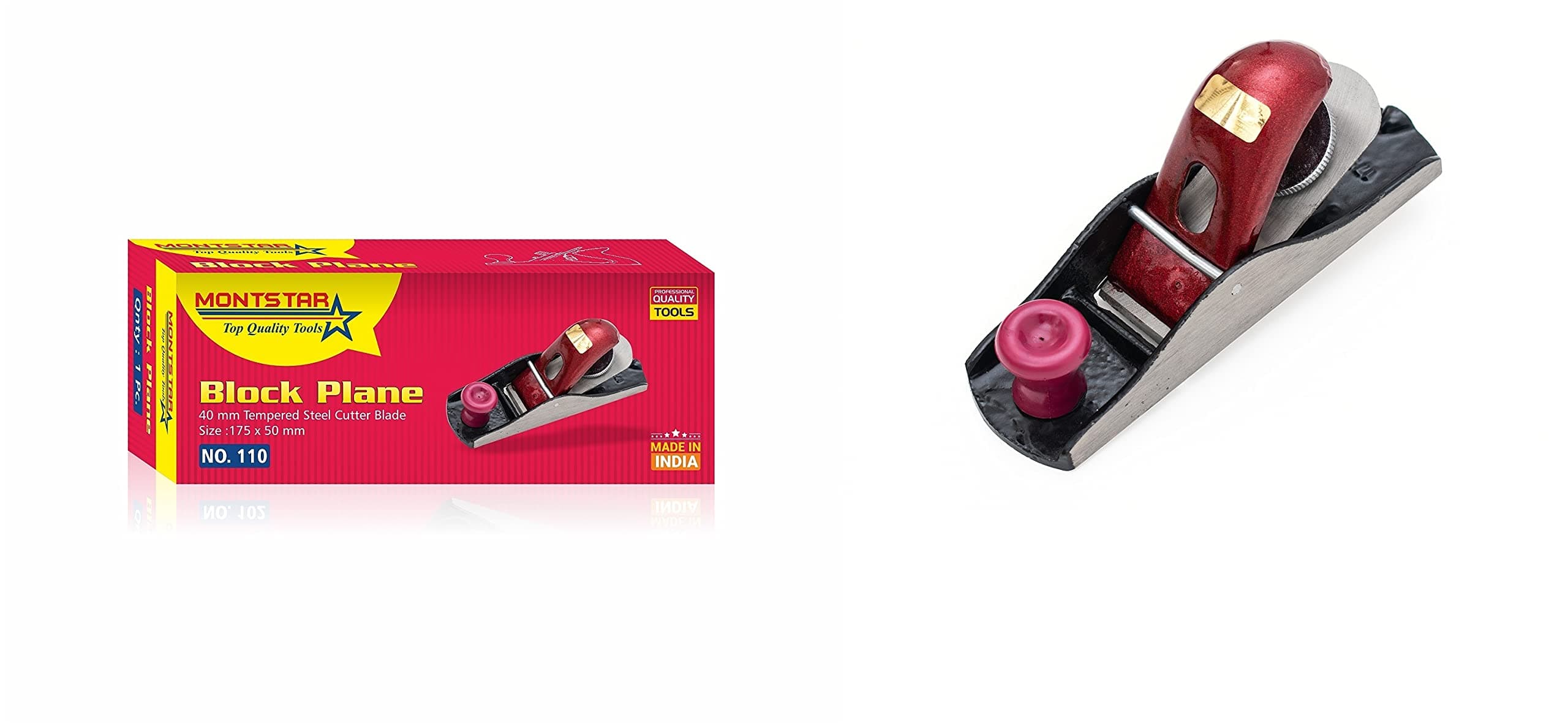 MONTSTAR Steel Block Carpenter Plane (7-inch, Red)