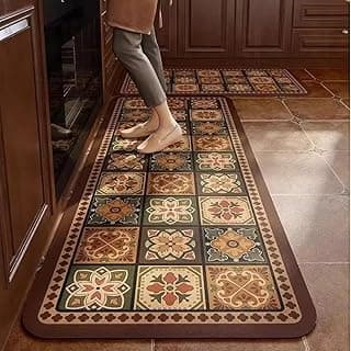 Proxin Rubber Anti Fatigue Kitchen Rug Sets 2 Piece Non Slip Kitchen Mats for Floor Cushioned Kitchen Rugs and Mats Waterproof Comfort Standing Mat Runner for Kitchen (Multicolour 1)