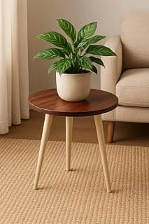 Wooden Small Round End Table MIni Table Side TableFaux Marble Top 12x12x13 Inch Flower Pot Stand Bed Side Table Living Room Furniture Bedroom and Farmhouse (Brown)