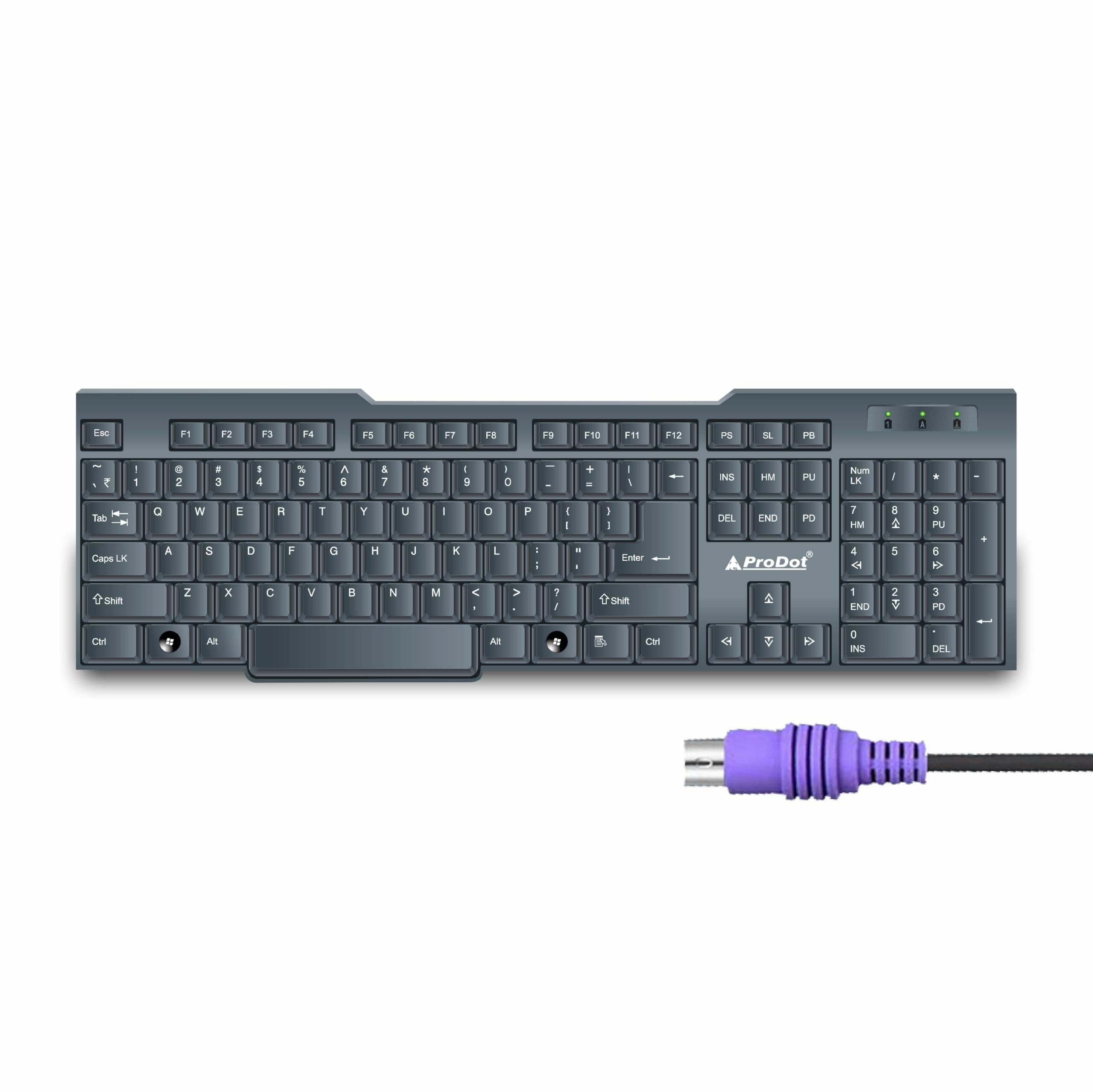 ProDot Choice PS2 Wired Keyboard With Plug & Play Technology, 104 Keys, 10M Life, 1.2m Cable, Rupee Key, Spill Resistant Design, Compatible With Windows, iOS, Linux, 1 Year Warranty