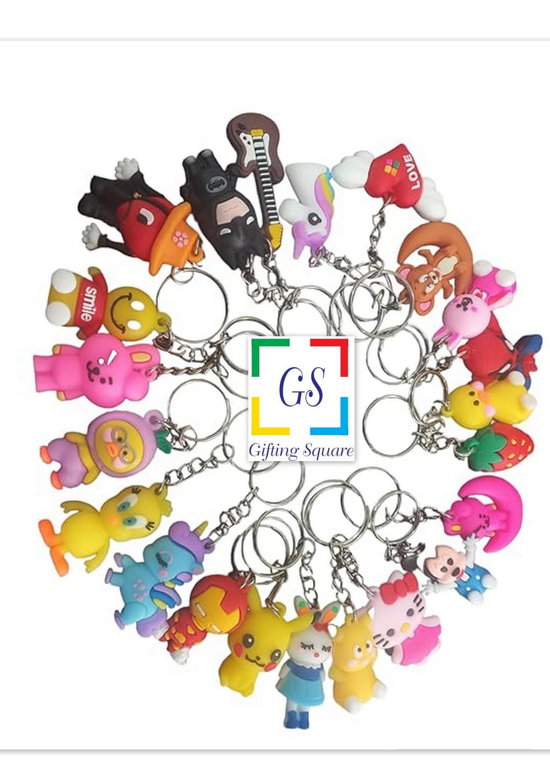 Gifting Square? Kids Cartoon Silicon Soft Rubber Keychain Multicolored