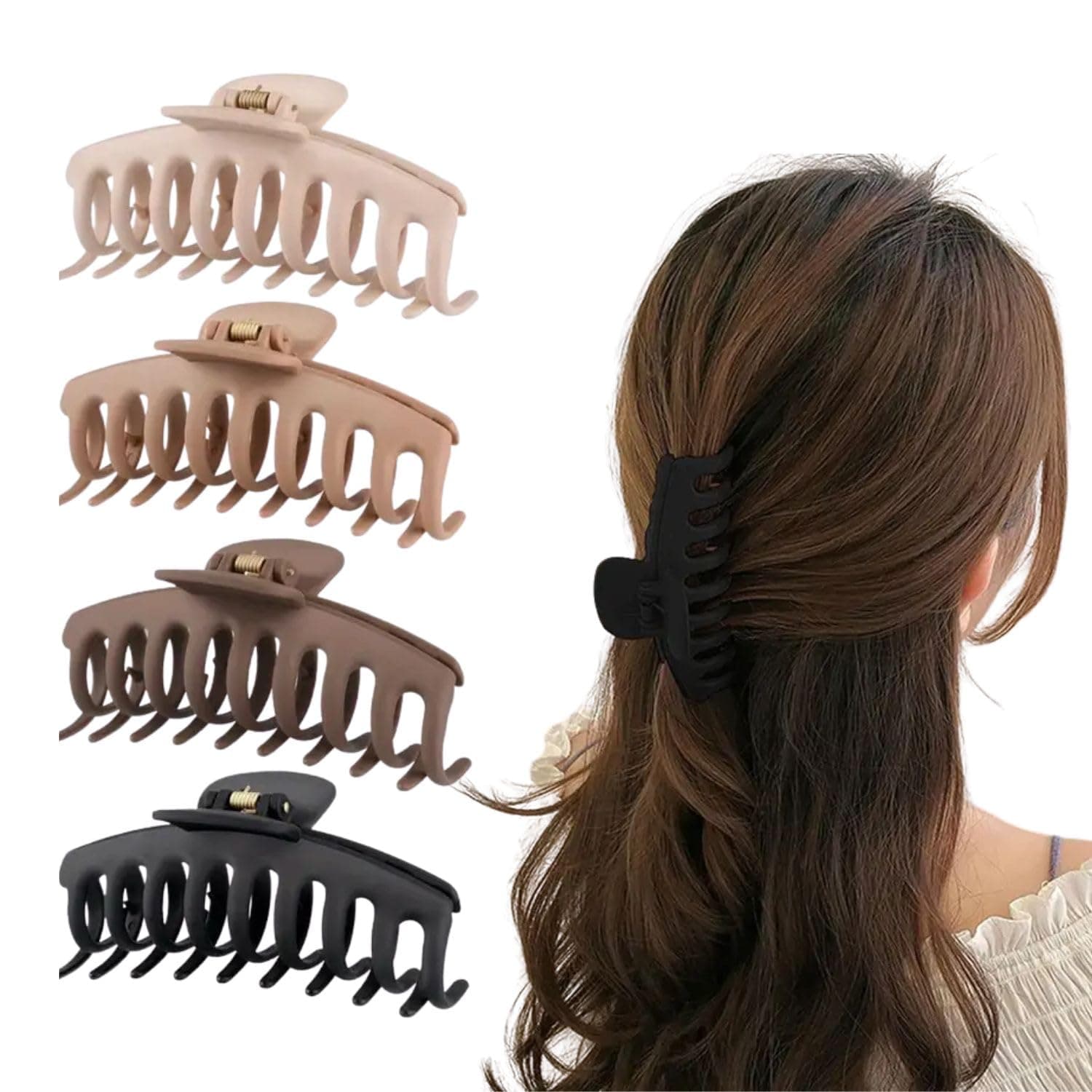 Cerrito Hair Claw Clips for Women Girls –3 Pcs Large Strong Hold Clamps for Thick Thin Hair, Matte Nonslip Jaw Clips, Neutral Butterfly Claw, Styling, Hair Accessories, Ponytail Holder, Multicolor