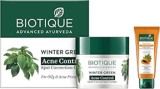Biotique Bio Papaya Revitalizing Tan-Removal Scrub, 100 G And Biotique Bio Winter Green Spot Correcting Anti Acne Cream, 15G