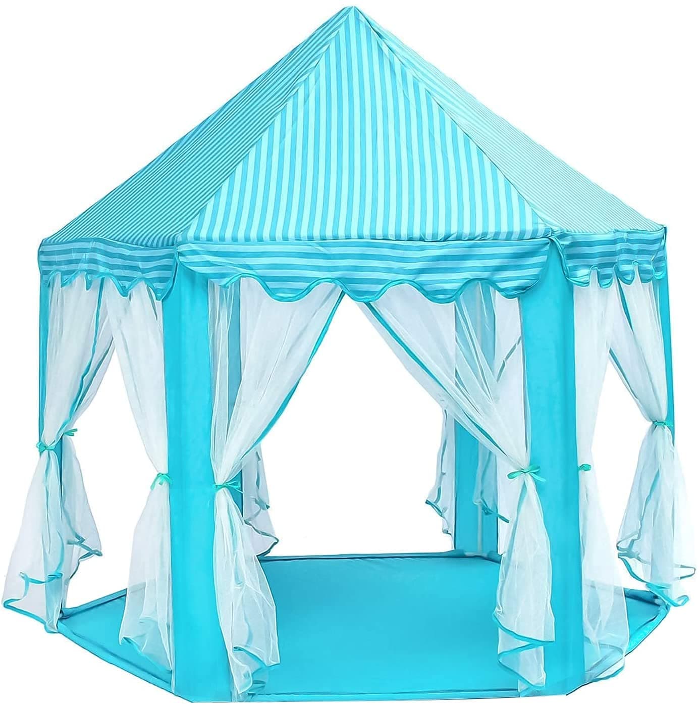 BabyGo Kids Prince Princess Castle Theme Play Tent with Mosquito Net Design for Kids (Blue) | Indoor & Outdoor Playhouse for 2–12 Years | Size 140 × 135 × 70 cm