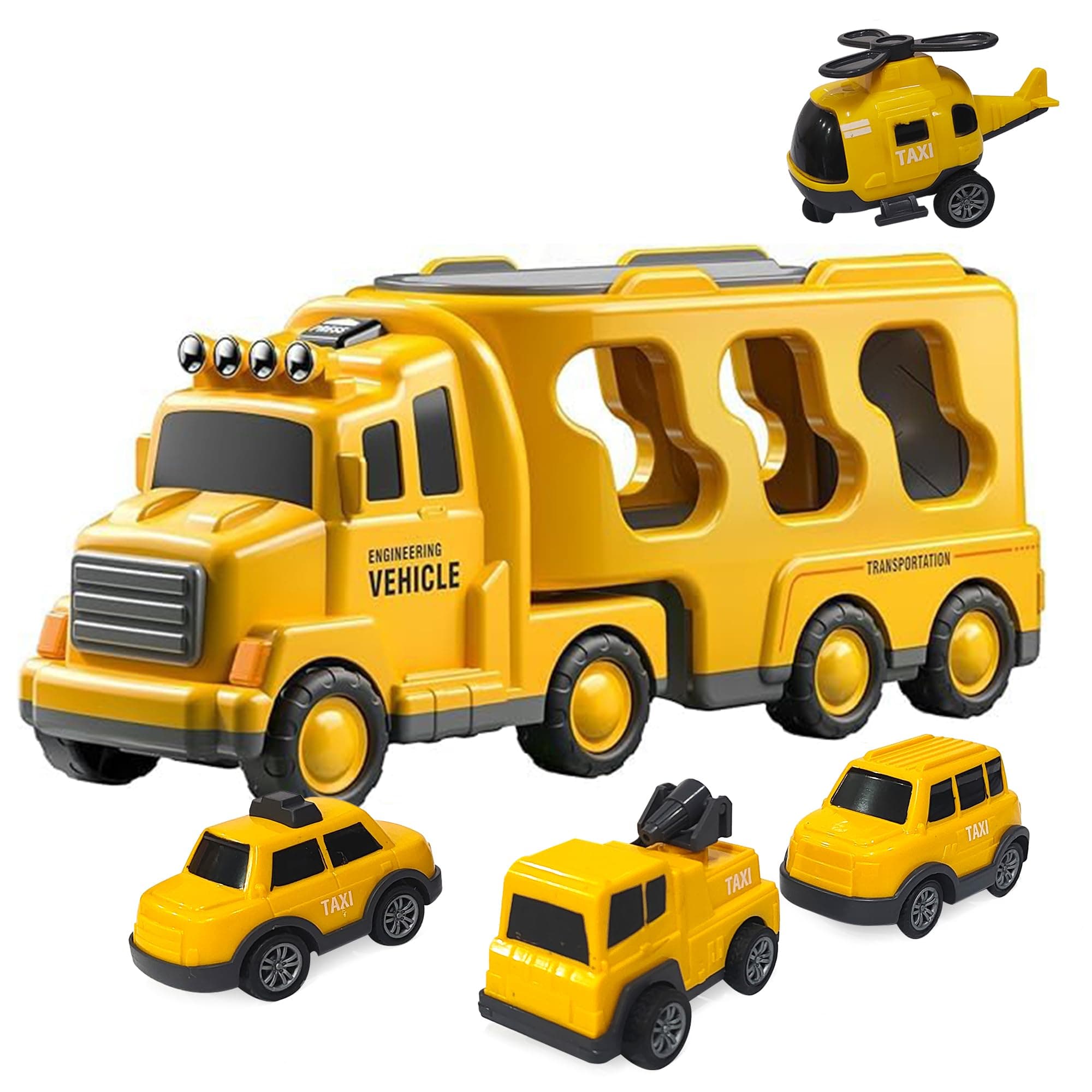 Kidology Construction Truck Toys Cars for Kids & Toddlers 5-in-1 Friction Power Vehicle Toy for Boys, Transport Trucks, Christmas Birthday Gift for Age 3-9 Boys & Girls,Multicolor