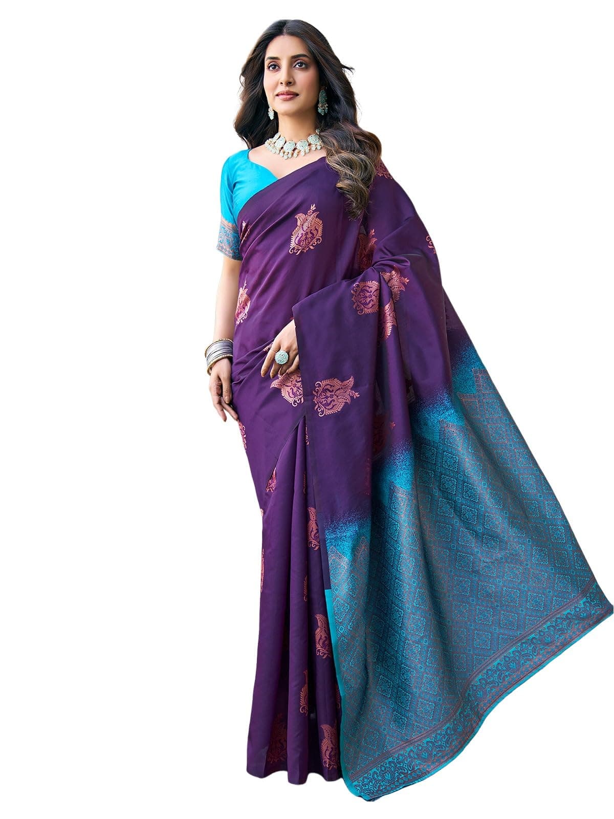 SAMAH Women's Banarasi Silk Saree with Unstitched Blouse Piece