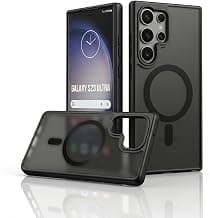 amazon basics Designed for Samsung Galaxy S23 Ultra 5G Case | Strong Magnet Camera Protection Translucent Matte Hard Back Cover Compatible with Mag-Safe (TPU+Polycarbonate | Frost Black)